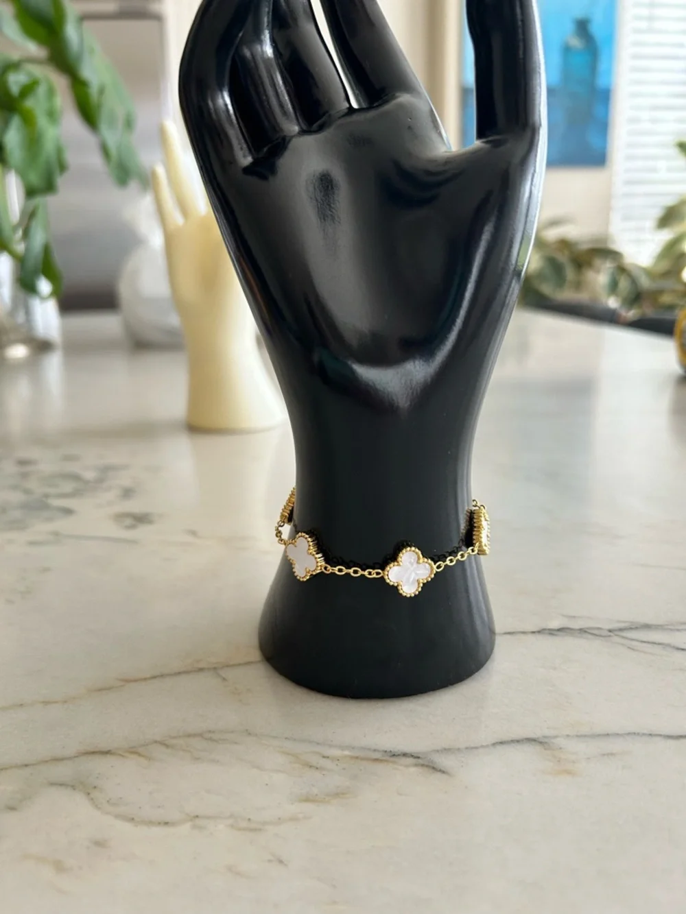Gold Clover‎ Link Bracelet with White Mother-of-Pearl Accents